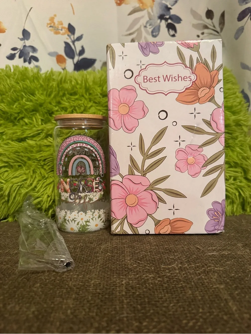 Nurse Appreciation Glass Tumbler with Bamboo Lid and Straw New In Box